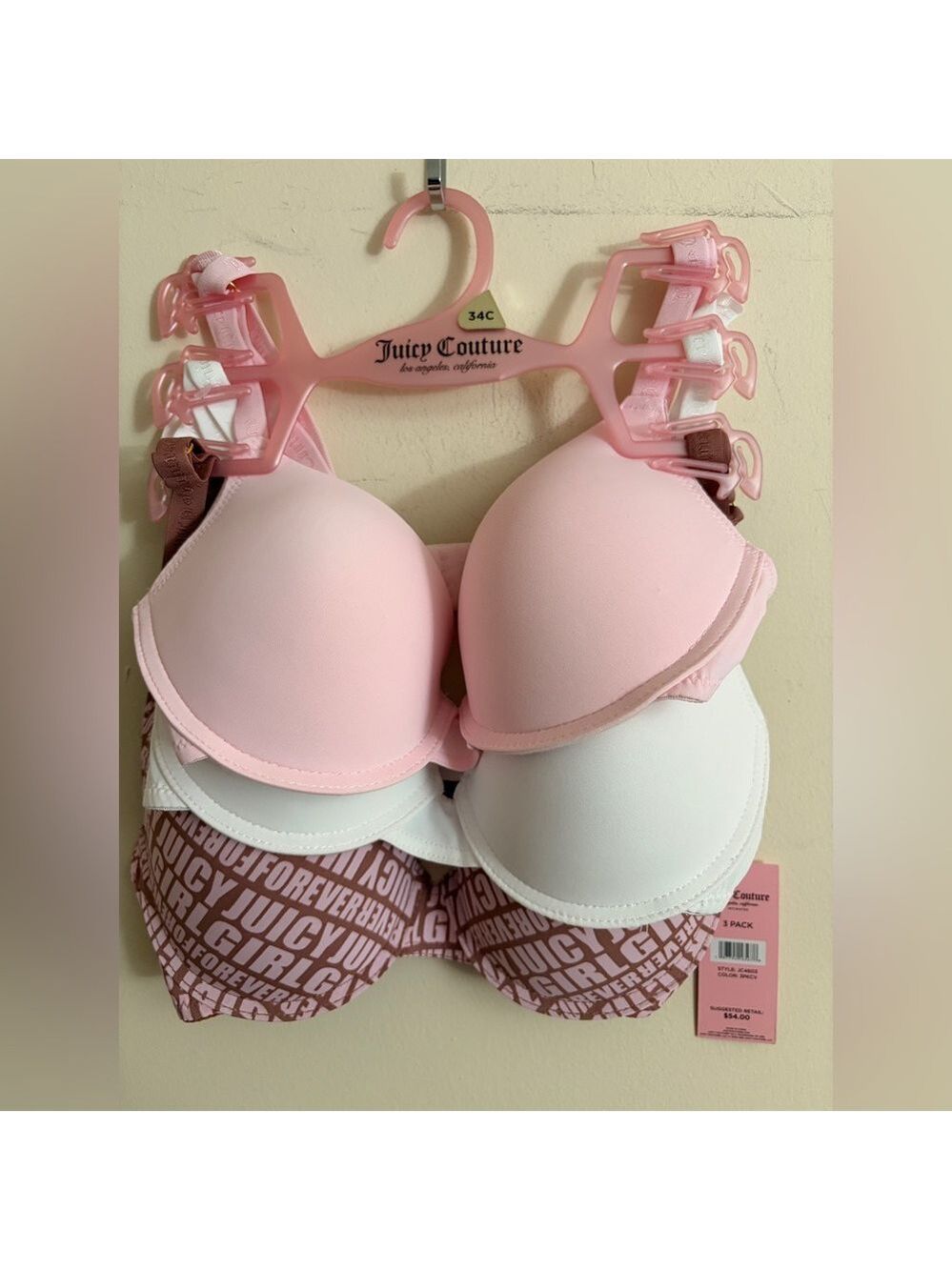 Juicy Couture 3-Pack Sexy Push Up Bra Size 34C NWT